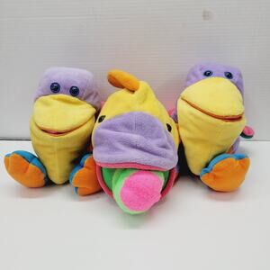 Commonwealth Gobbleball Fish Pelican Hand Puppet Set of3 1991 Catch Balltoss VTG